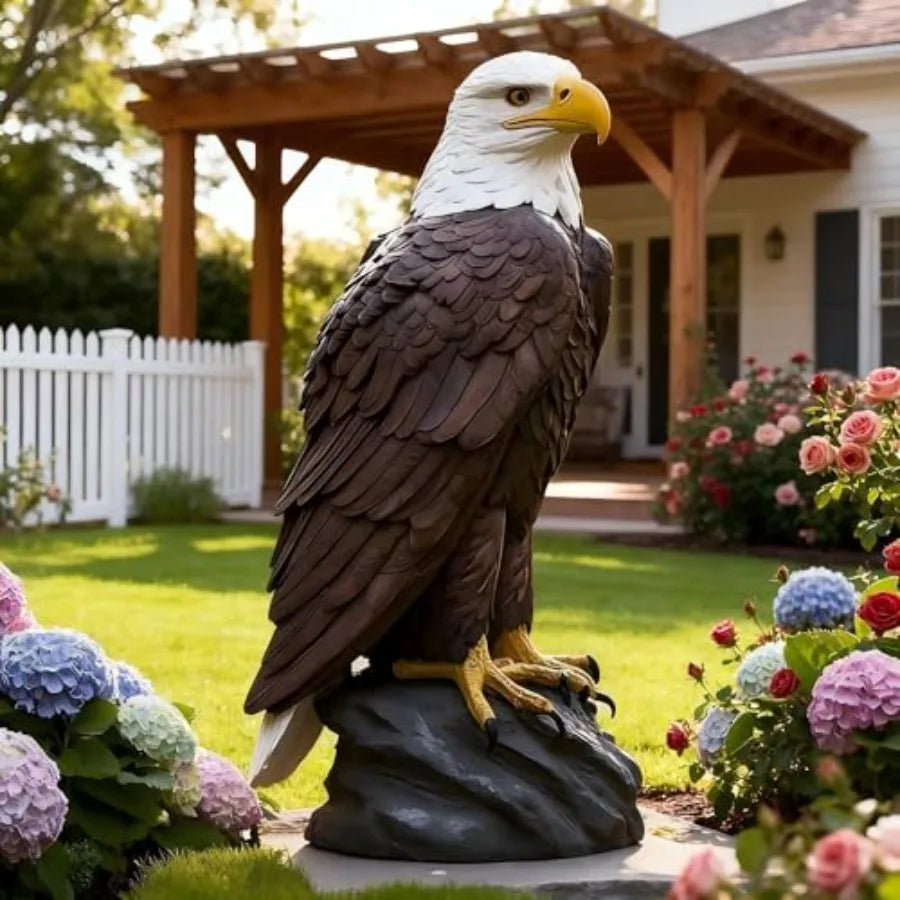 24.4 inch Large Realistic Bald Eagle Statue Outdoor Garden Decor Hand-Painted Resin Yard Art Patio Decoration Majestic Sculptur