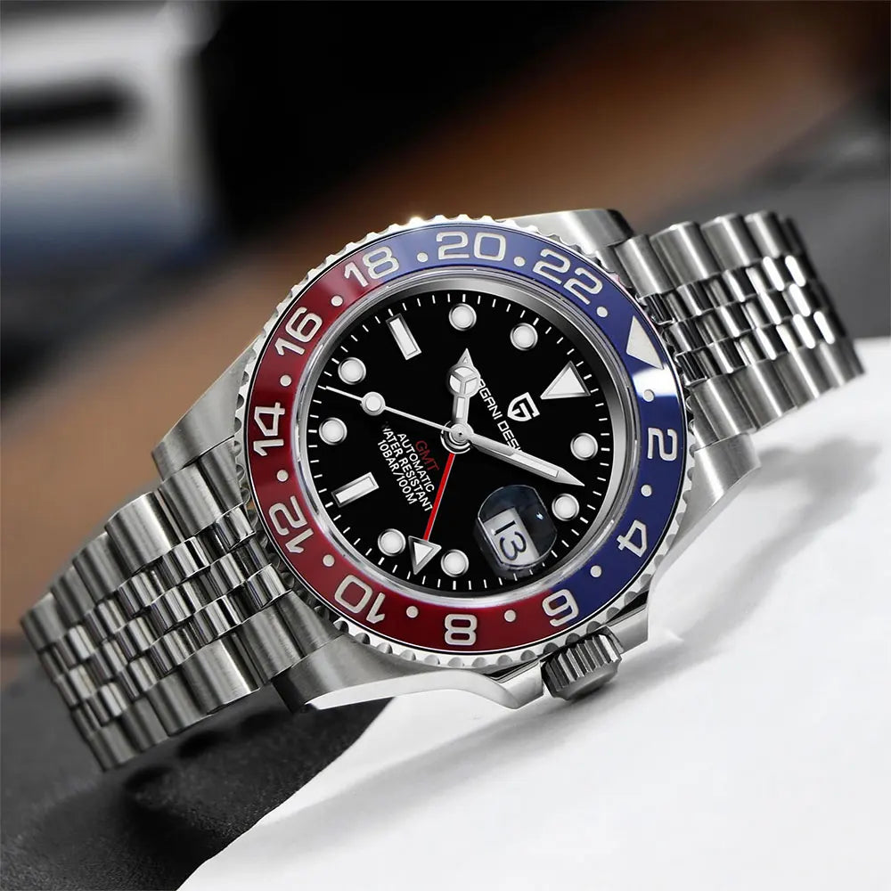 40mm GMT Men Watch PAGANI DESIGN Top Brand 1662 Mechanical Wristwatch Luxury Business 100M Waterproof Automatic Watches for Men