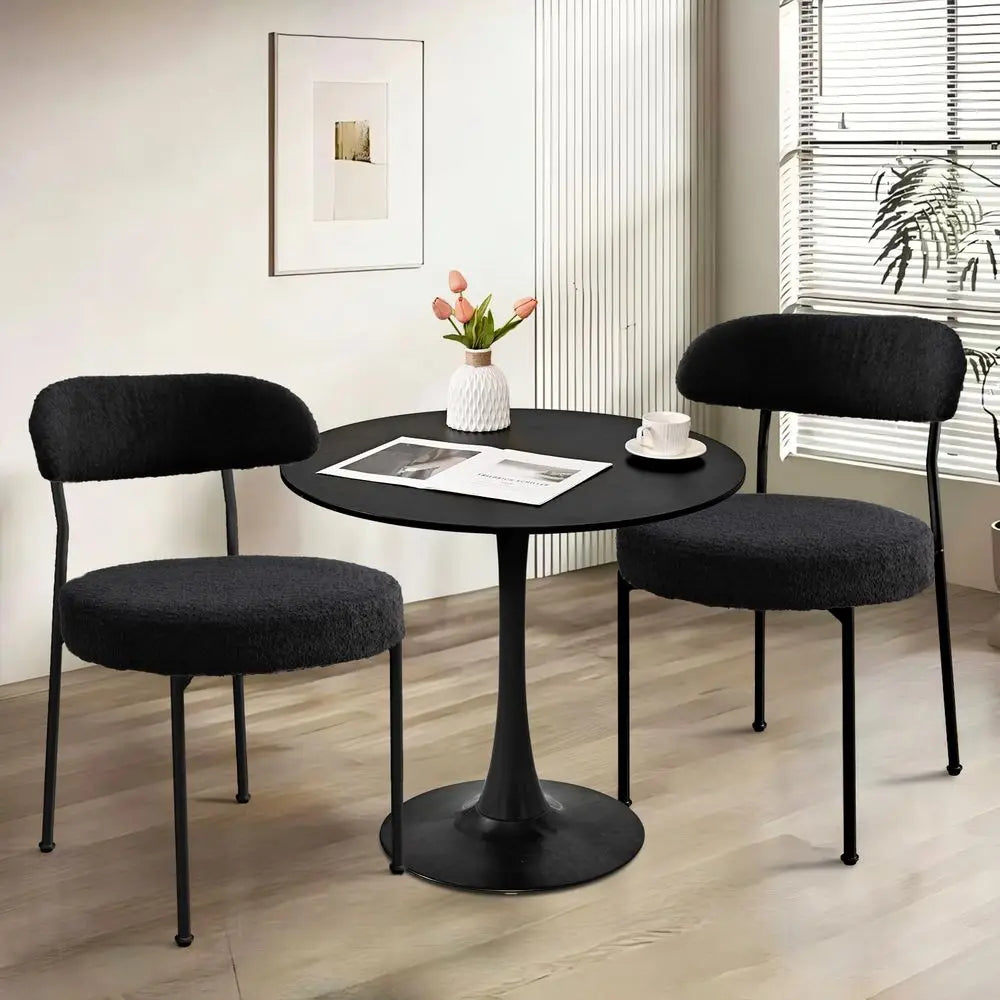 Table and Chair Set 31.5 Black Round Tableamp2 Boucle Upholstered Chairs for Kitchen Dining Room Small Space 3 Piece Dining Tabl