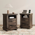 18" Wood Nightstand Set of 2 with Charging Station & 2 Drawers for Bedroom Living Room Light Grey, Customized