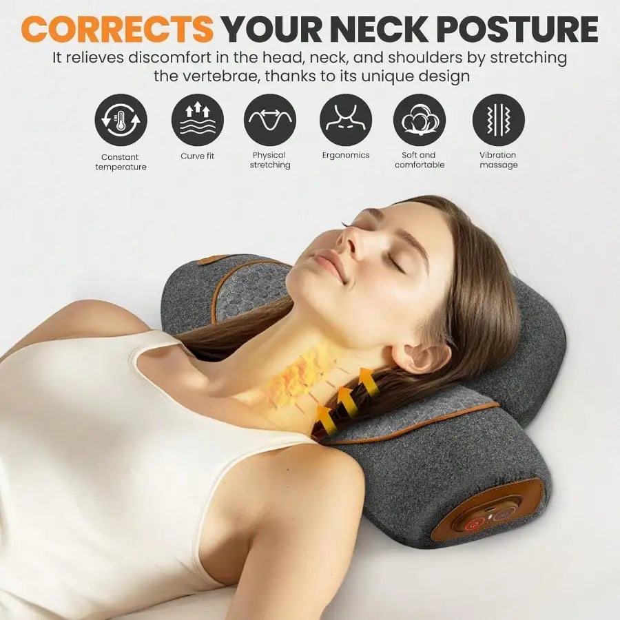 3-in-1 Neck Massager Pillow with Heating and Traction, Deep Tissue Shoulder Pain Relief Cushion and Posture Hump Corrector