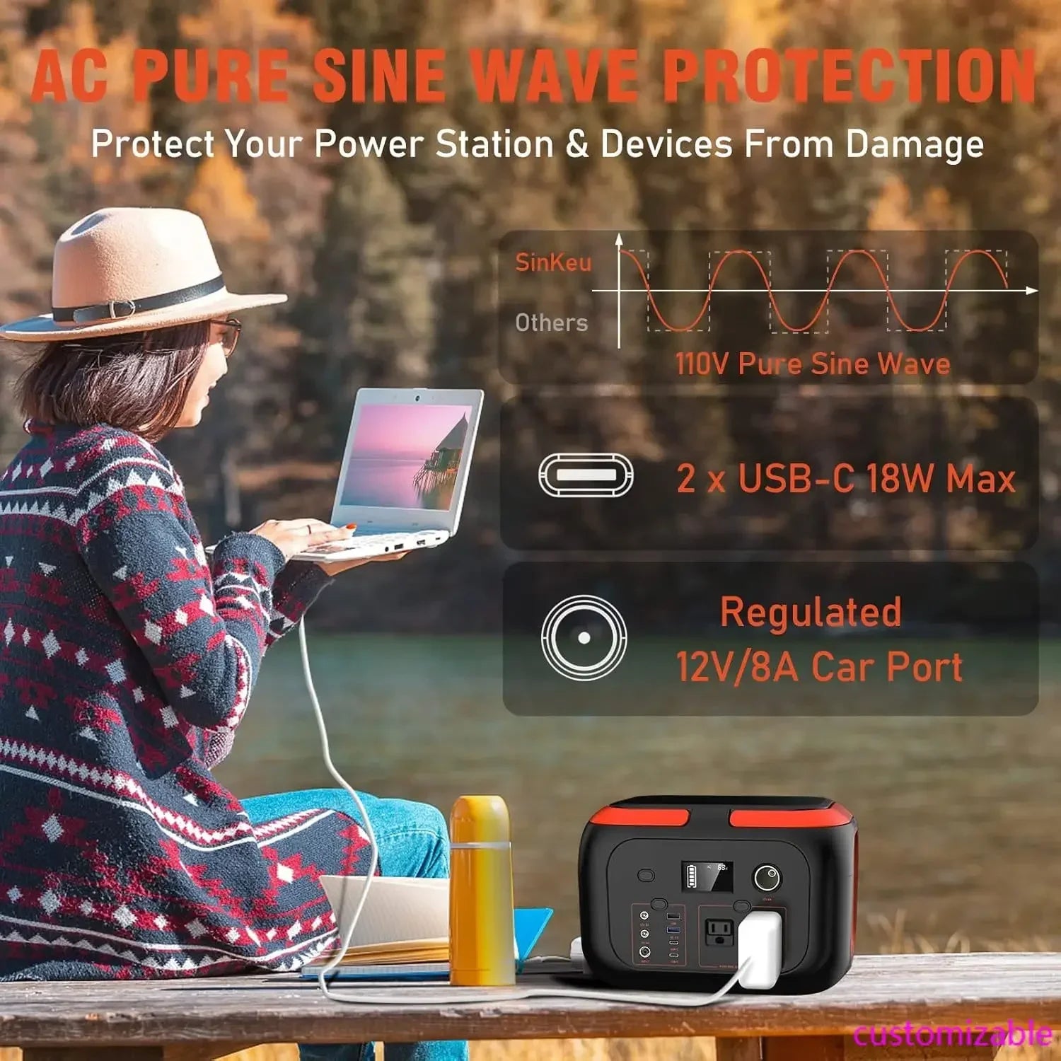 Portable Power Station 600W, 296Wh/80000mAh Backup Lithium Battery Pack Bank, 110V Pure Sine Wave AC Outlet Solar Generator