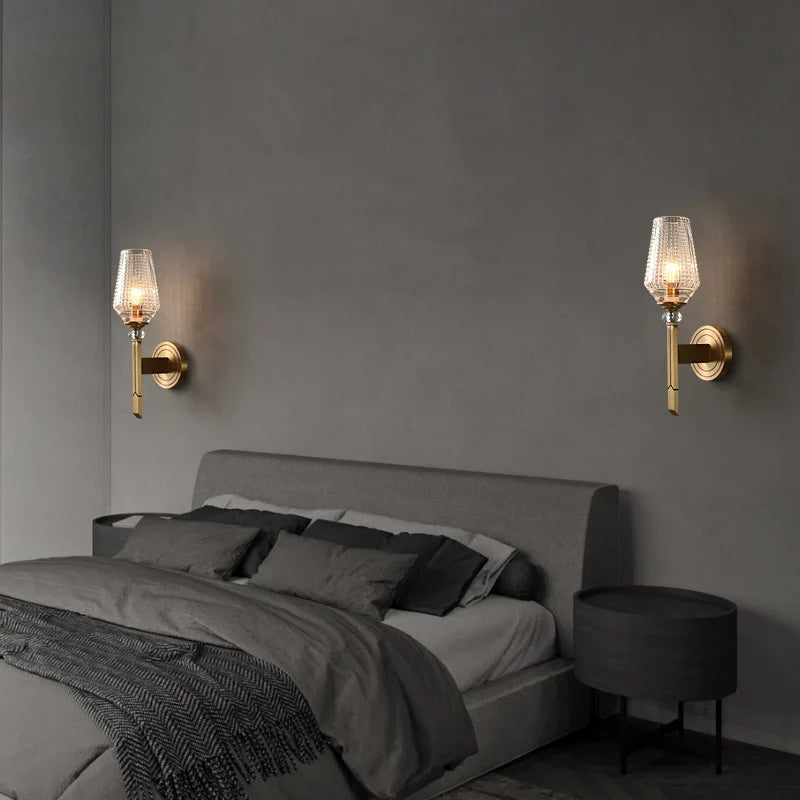 Post modern light luxury crystal all copper wall lamp corridor living room background wall creative design bedroom bedside lamp