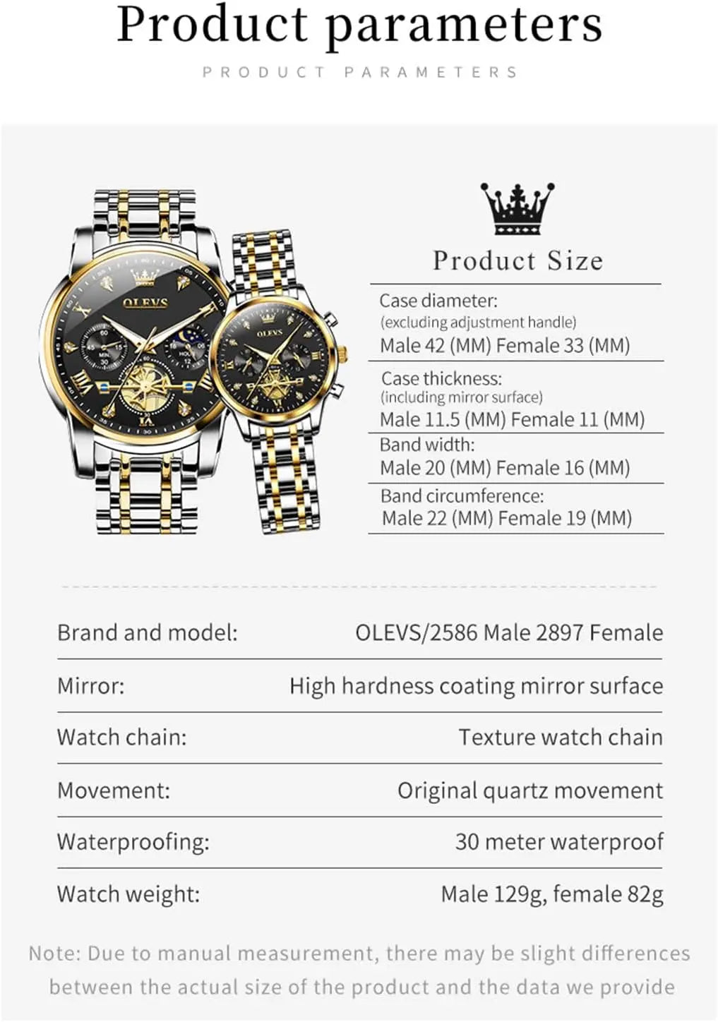 His and Her Matching Couple Watches with Diamond Accents, Romantic Valentine's Gift Set for Men and Women