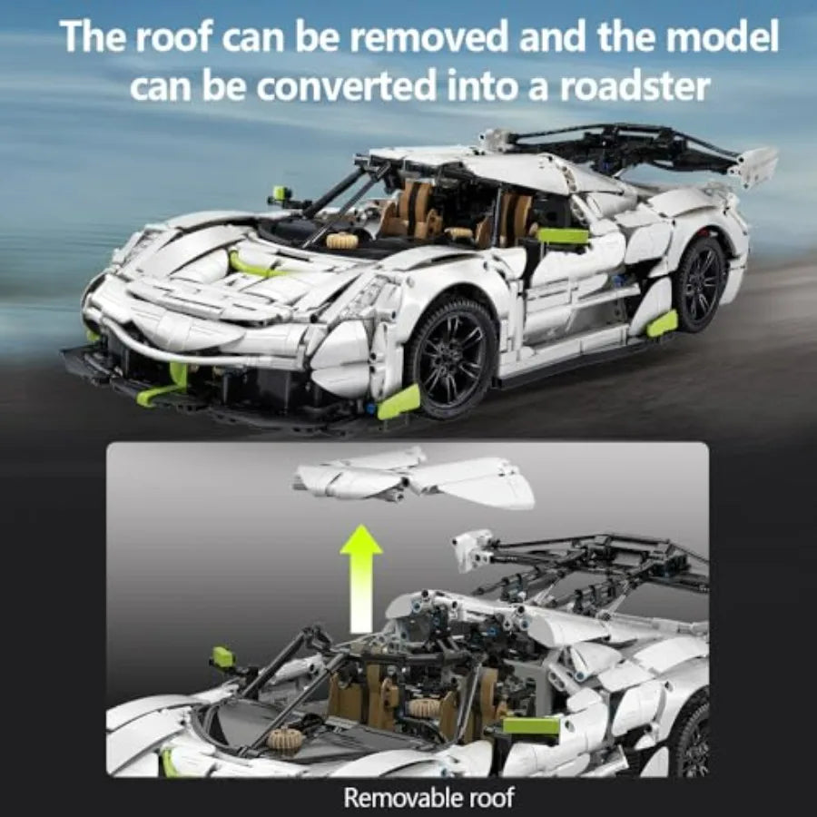 CaDA Master Fantasma Sports Car Building Set C61048W 1:8 Super Cars Brick Kit with 9-Speed Gearbox and Rear Wheel Steering V8 R