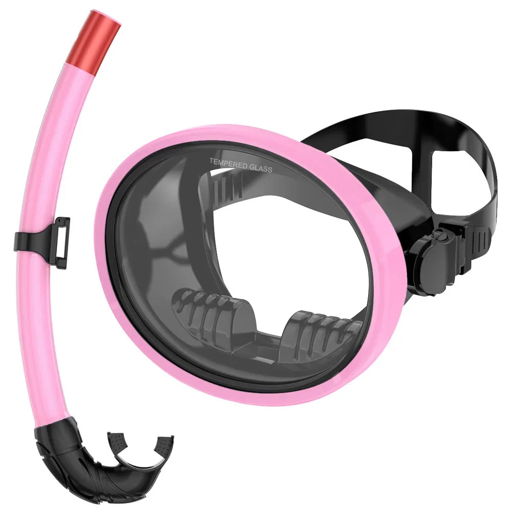 Oval Snorkel Mask Spearfishing Mask Classic Retro-Style Panoramic Wide View Scuba Goggles Tempered Glass Lens Wet Tube for Adult