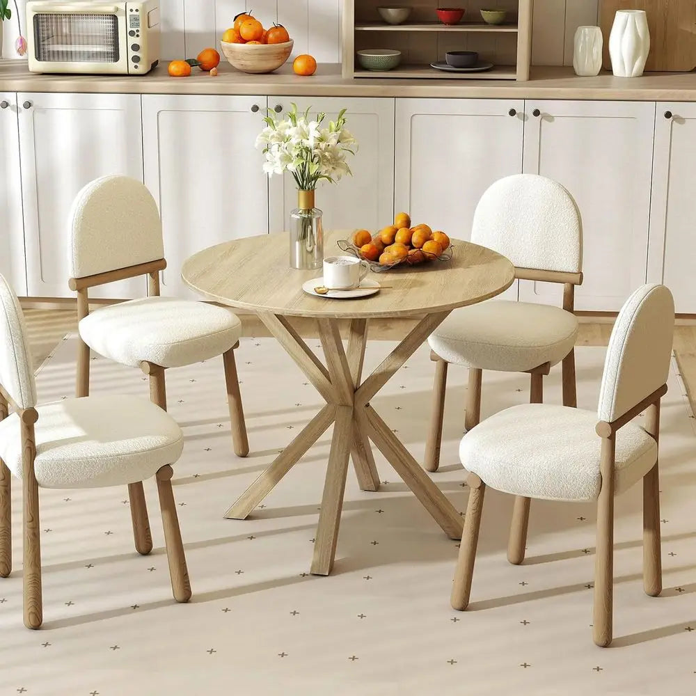 Oak 36 Round Dining Table for 4, Wooden Trestle Leg Design, Ideal for Kitchen, Dining Room, and Small Spaces