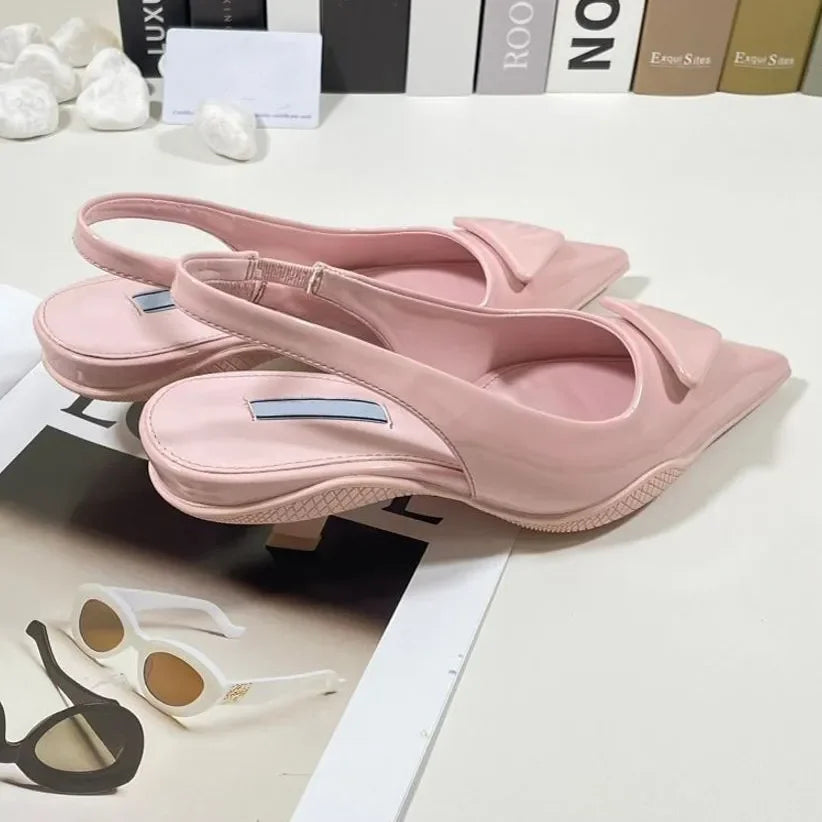 kitten Slingback Women Designer High Heels Dress Shoes Designer Pumps Black Leather Pointed Toe Sandals Slingbacks Pump White He