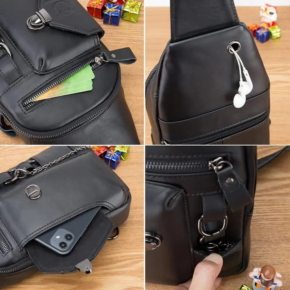 Vintage Leather Sling Bag Backpack for Men Crossbody Shoulder Chest Day Pack Backpacks
