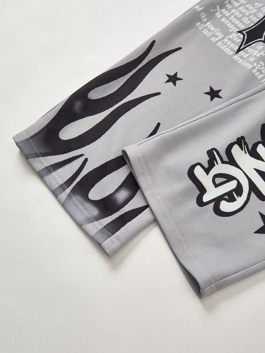 Gray Youth Streetwear Joggers with Gothic Cross & Flame Print