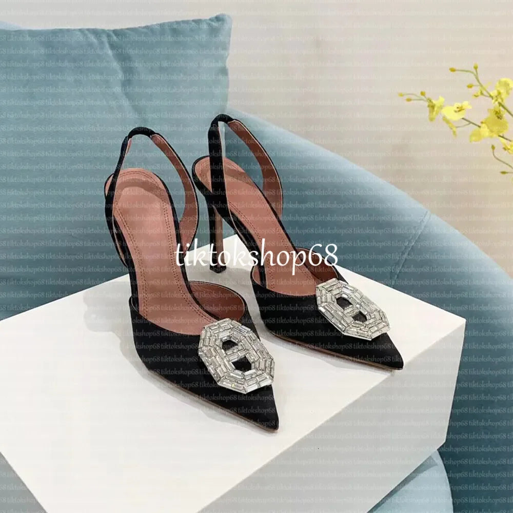 Amina muadii heels designer sandals womens wedding dress shoes satin pointed slingbacks bowtie pumps crystal sunflower flower hi