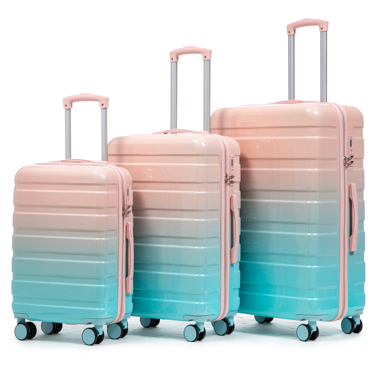 3-Piece Waterproof PC Spinner Luggage Set – 20/24/28" Carry-On Suitcase with Combination Lock Gradient Design Yellow+Green