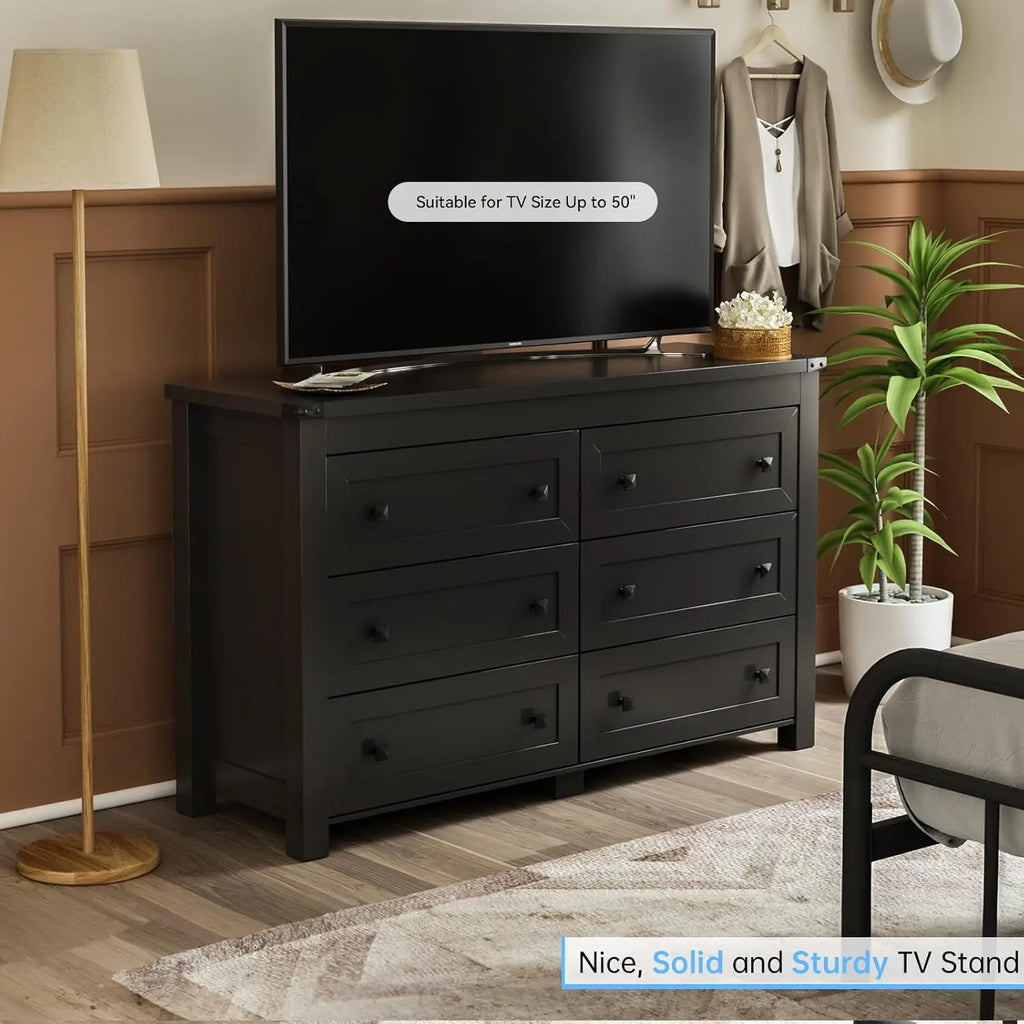 Black Dresser for Bedroom with 6 Drawers, Modern Chest of Drawers, Wood Dressers Bedroom Furniture Wide Storage, Customized