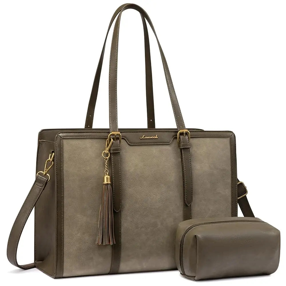 Laptop Bag for Women Vintage Leather Work Tote 15.6 inch Large Capacity Computer Bag with Clutch Purse for Teacher,Office,Ca