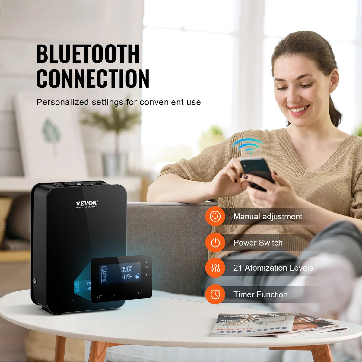 VEVOR Scent Air Machine 180/480/850ml Bluetooth Smart Essential Oil Diffuser Waterless HVAC for Home Office, Hotel