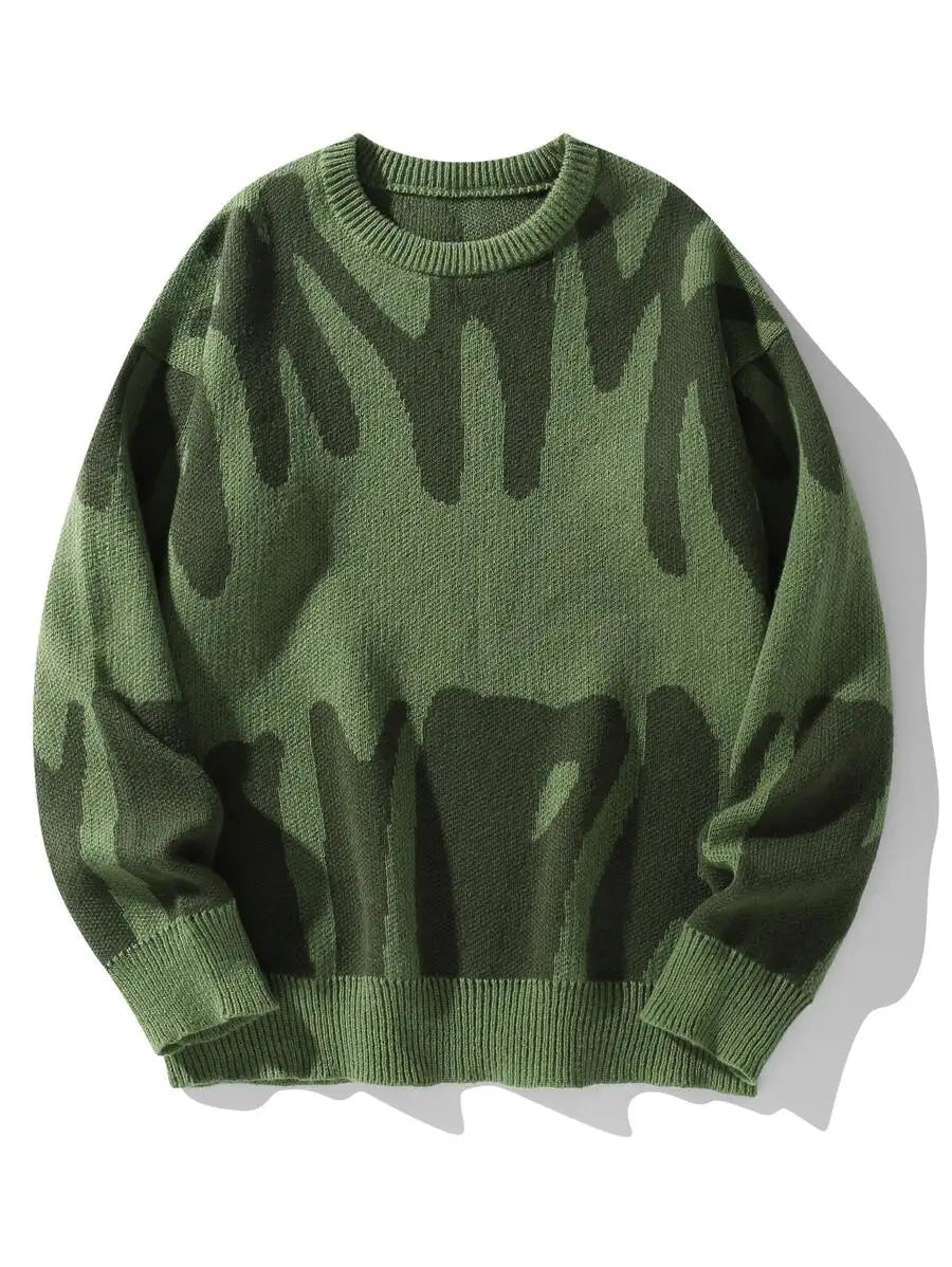 Men's Oversized Graphic Knit Sweater with Bold Black Pattern, Fall Winter Casual Wear
