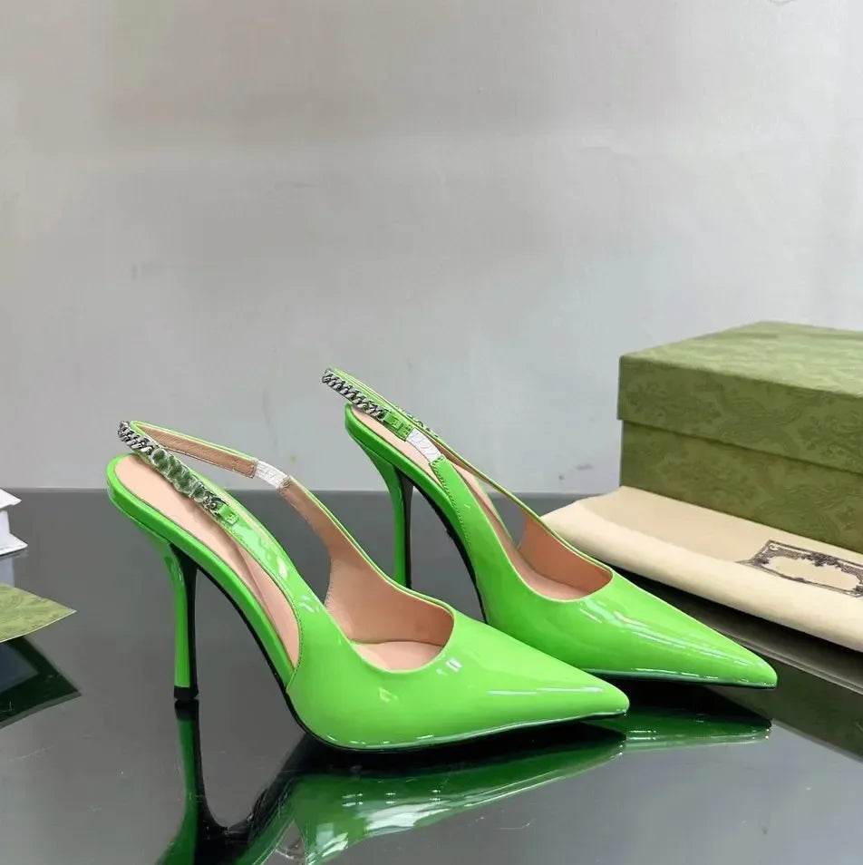 Sandals Sier Veet High Kitten Pink Dress Lady Elegant Pointed Slingbacks Lacquer Leather Heels Shoes Woman Designer