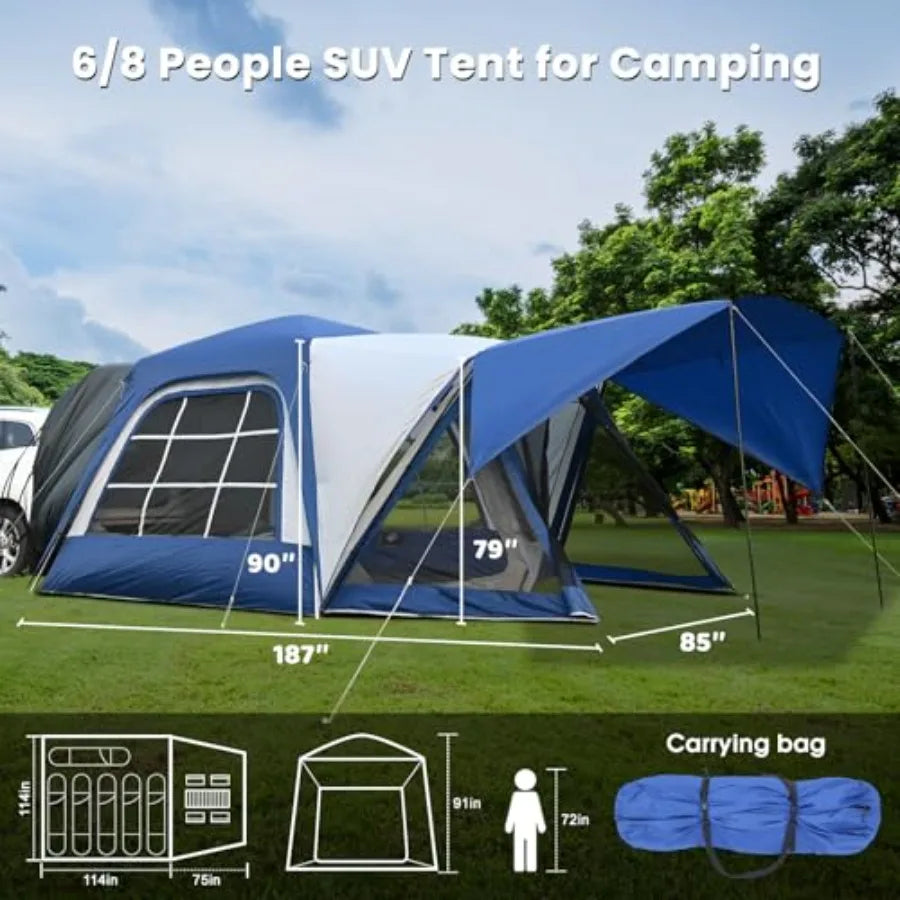 SUV Tent for Camping 6-8 People 10x10ft Car Tents with Screen Porch Awning Easy Set Up SUV Tent Attachment for Camping Outdoors