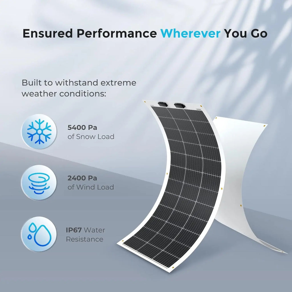 100 Watt 12V Monocrystalline Flexible Solar Panel for RV, Marine, Car, Van & Cabin Off-Grid Charging on Uneven Surfaces