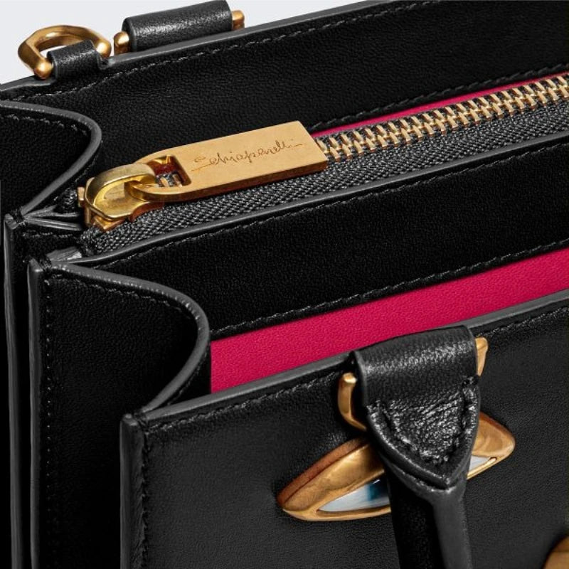 Mini Face Bag Women High Quality Black Leather Luxury Brands Handbag Jewelry Eyes Gold-tone Metal Shoulder Strap Crossbody Bags