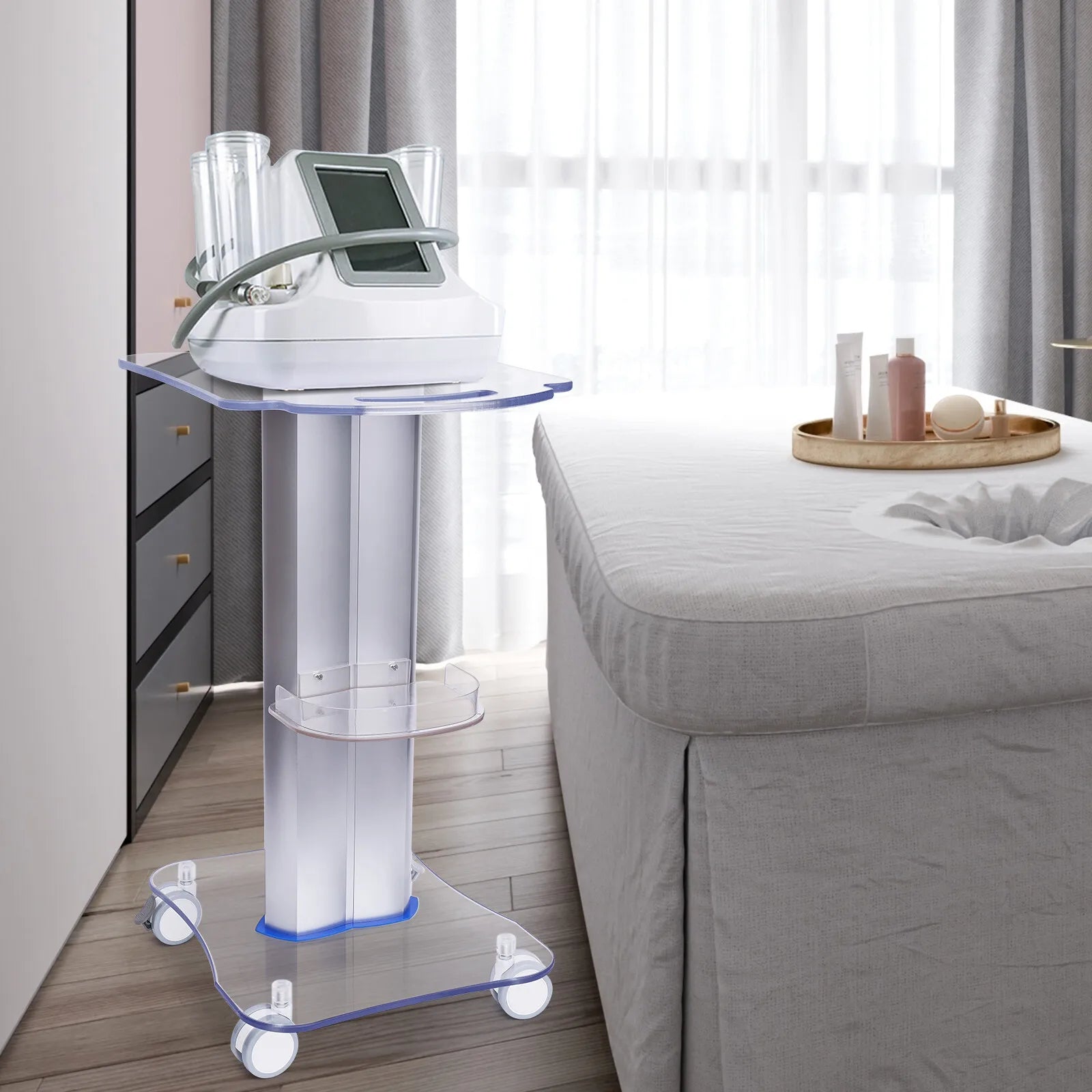 Beauty Rolling Trolley Salon Trolley Cart with Additional Tray Acrylic Rolling Cart Spa Storage Rolling Cart for Beauty Salon