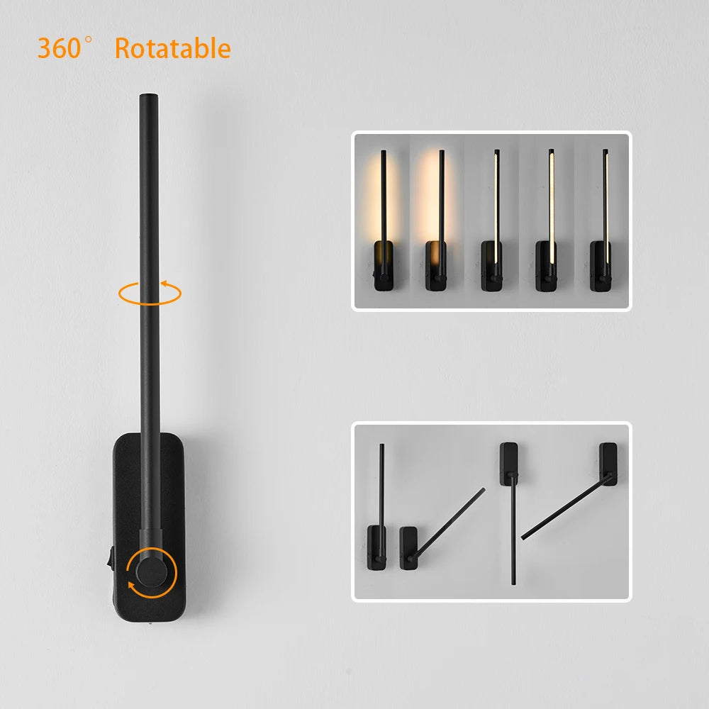 USB Rechargeable Black Wall Light 360° Rotatable Remote Dimmable Color-changing Ambient Light for Living Room Bedroom Decor