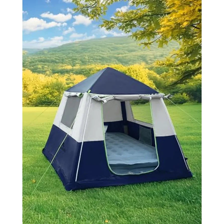 Inflatable Tents for Camping, Portable 4 Person Blow Up Air Tent, Waterproof Windproof Easy Setup Large Family Tent with 2 Doors