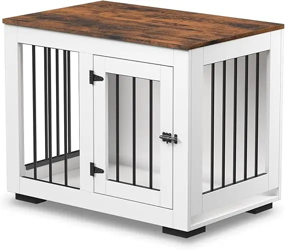 Medium Dog Crate with Farmhouse Table Top and Steel Bars for Puppies up to 40 lbs - Decorative Kennel Furniture for Home
