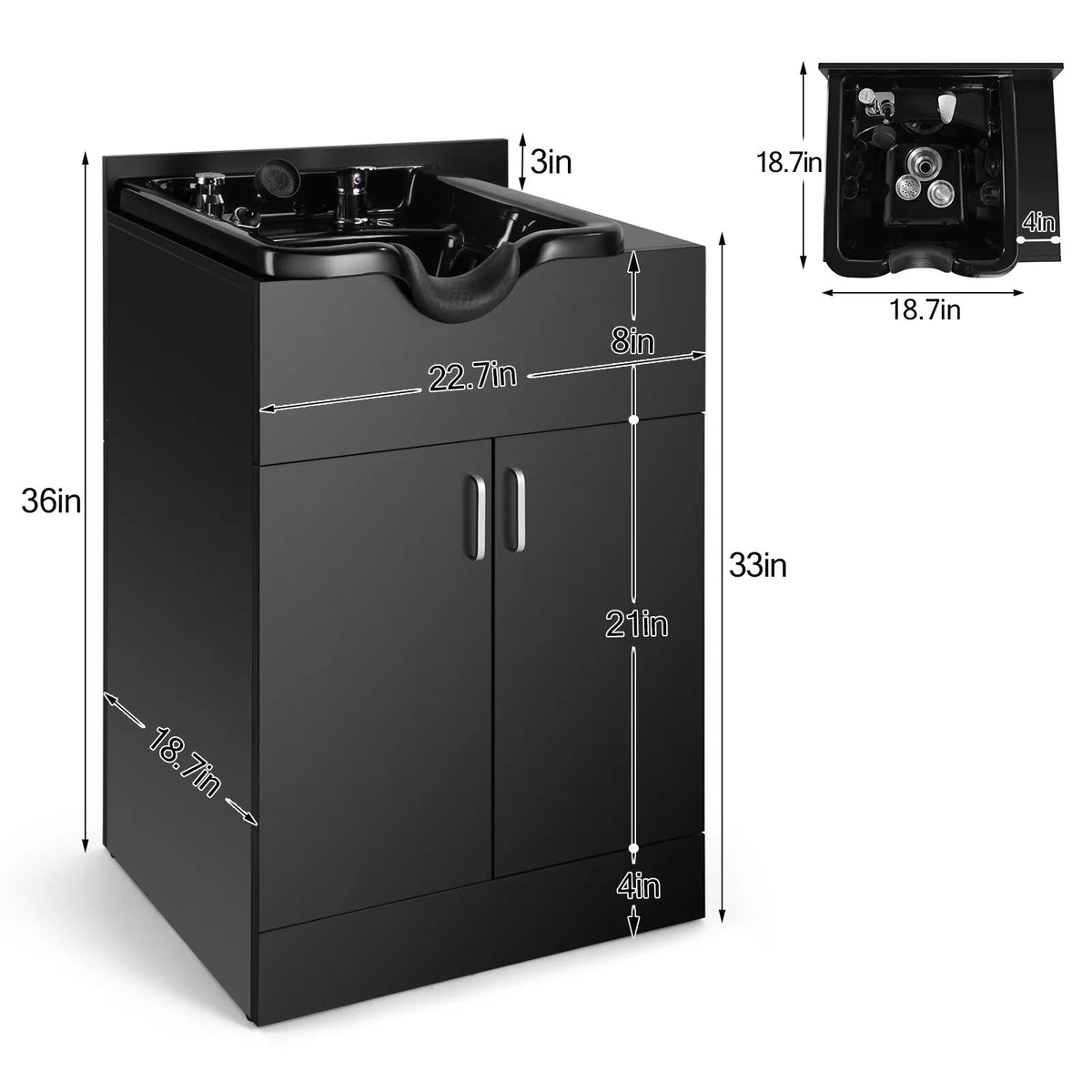 Backwash Sink Station Shampoo Bowl Beauty Spa Salon Hair Barber Equipment Black