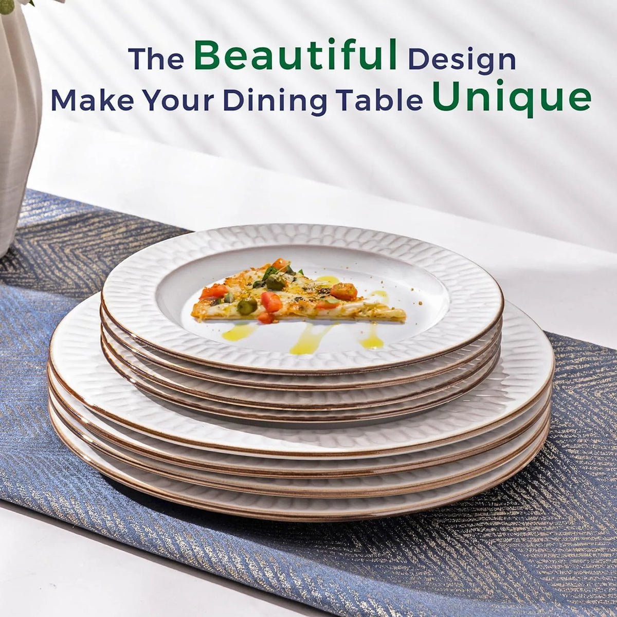 Ceramic Tableware Set12 Piece Elegant Embossed Ceramic Dinnerware Set with Plates and Bowls for Modern Tabletop Styling