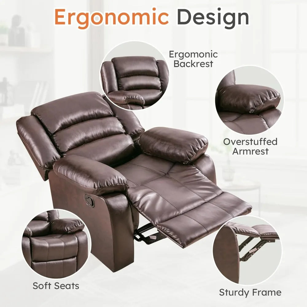 Recliner Chair, Breathable PU Leather Reclining Chair, Extra Wide Manual Recliners with Overstuffed Arm and Back, Customized