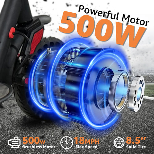 36V 500W  Electric Scooter Adults 8.5" Tires SingleMotor Foldable E-Scooter for Adults with Cruise Control Double Braking System