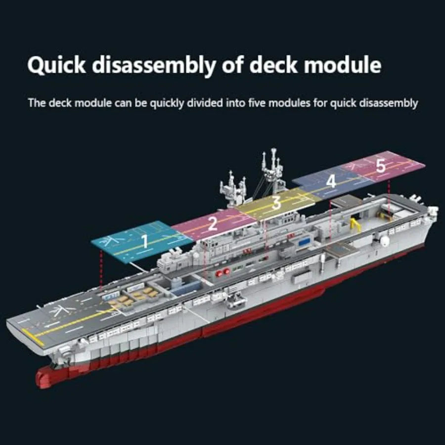M7024 US Navy Warship Building Brick Set 1:300 Military Series Wasp-Class Amphibious Assault Ship 5220 Pieces Aircraft Carrier