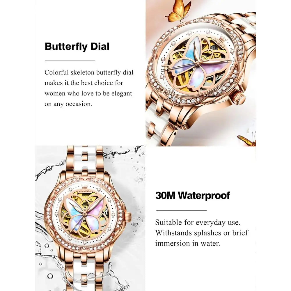 OLEVS Womens Automatic Watch, Premium Large ace Diamond Accented Sel Winding Watches or Women, ashion Waterproo Ladies DrWatch,