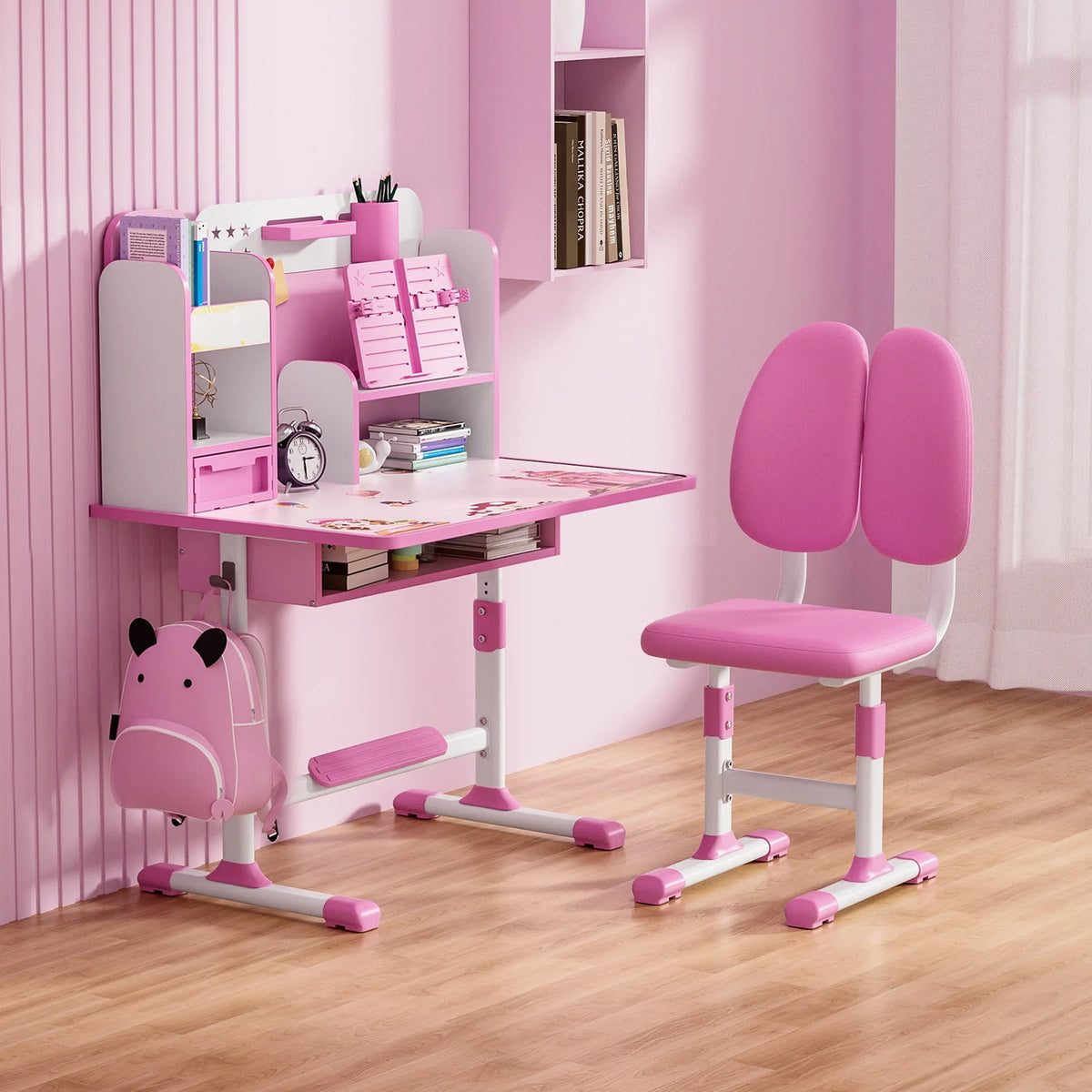 Children's study desk, elementary school students' writing homework desk, household simple children's desk chair, adjustable