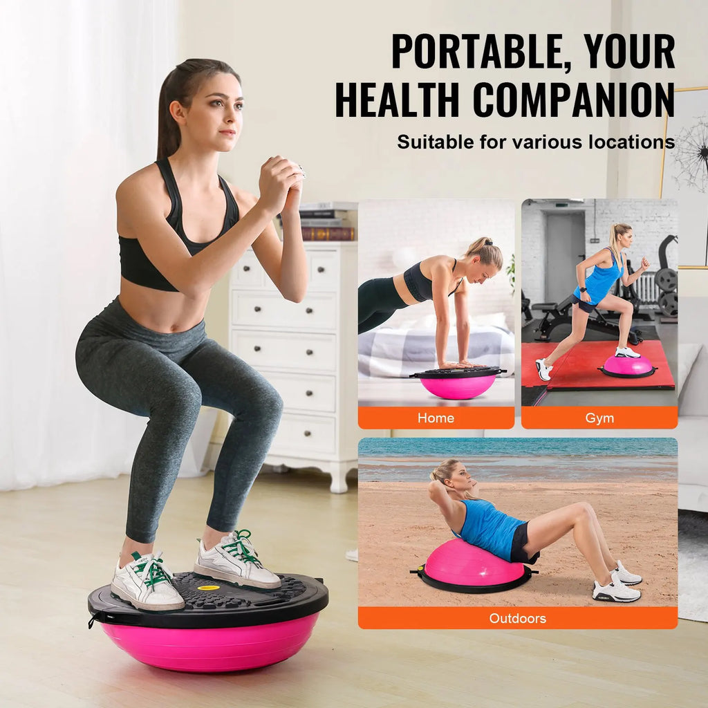 Half Exercise Ball Trainer, 26 inch Balance Ball Trainer, 1500lbs Capacity Stability Ball, Yoga Ball with Resistance Bands &