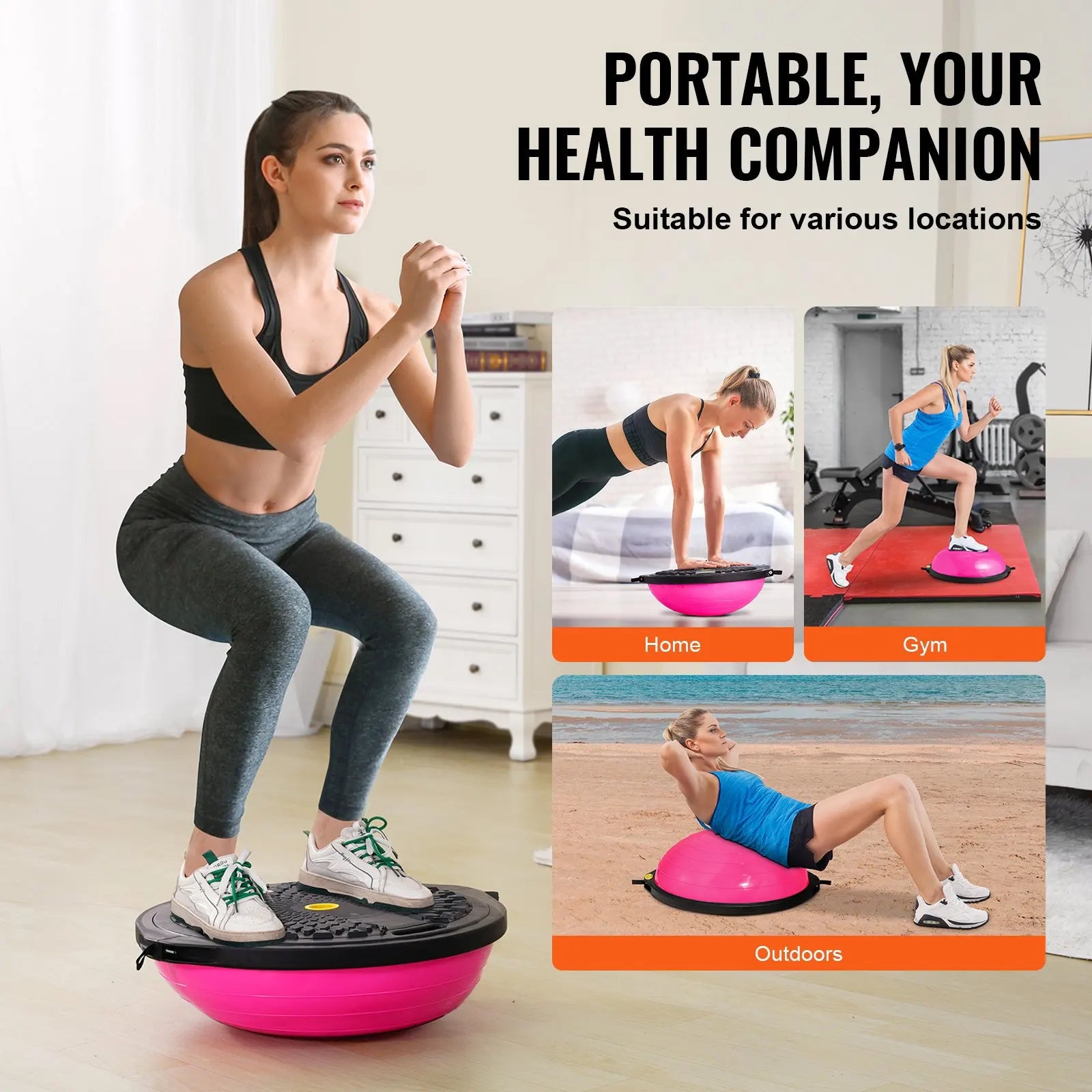 Half Exercise Ball Trainer, 26 inch Balance Ball Trainer, 1500lbs Capacity Stability Ball, Yoga Ball with Resistance Bands &