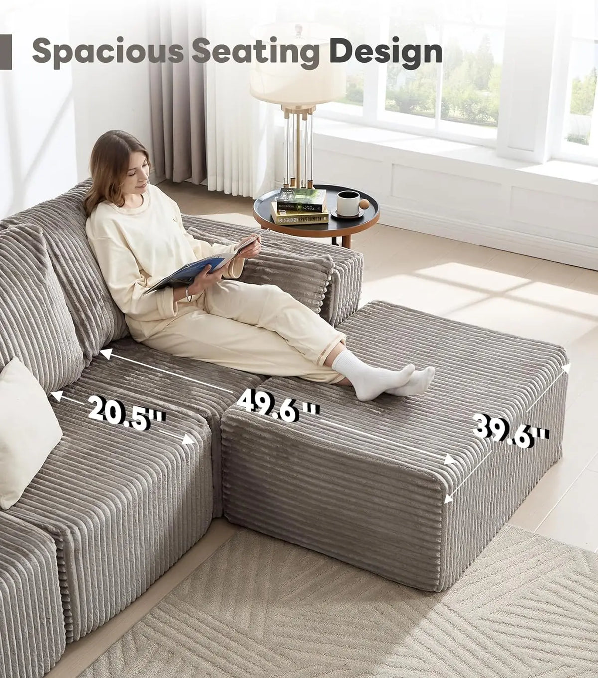 Modular Sectional Cloud Sofa Comfy Boneless Angled Armrest Wide Deep Seat Living Room Grey High Density Oversized, Customized