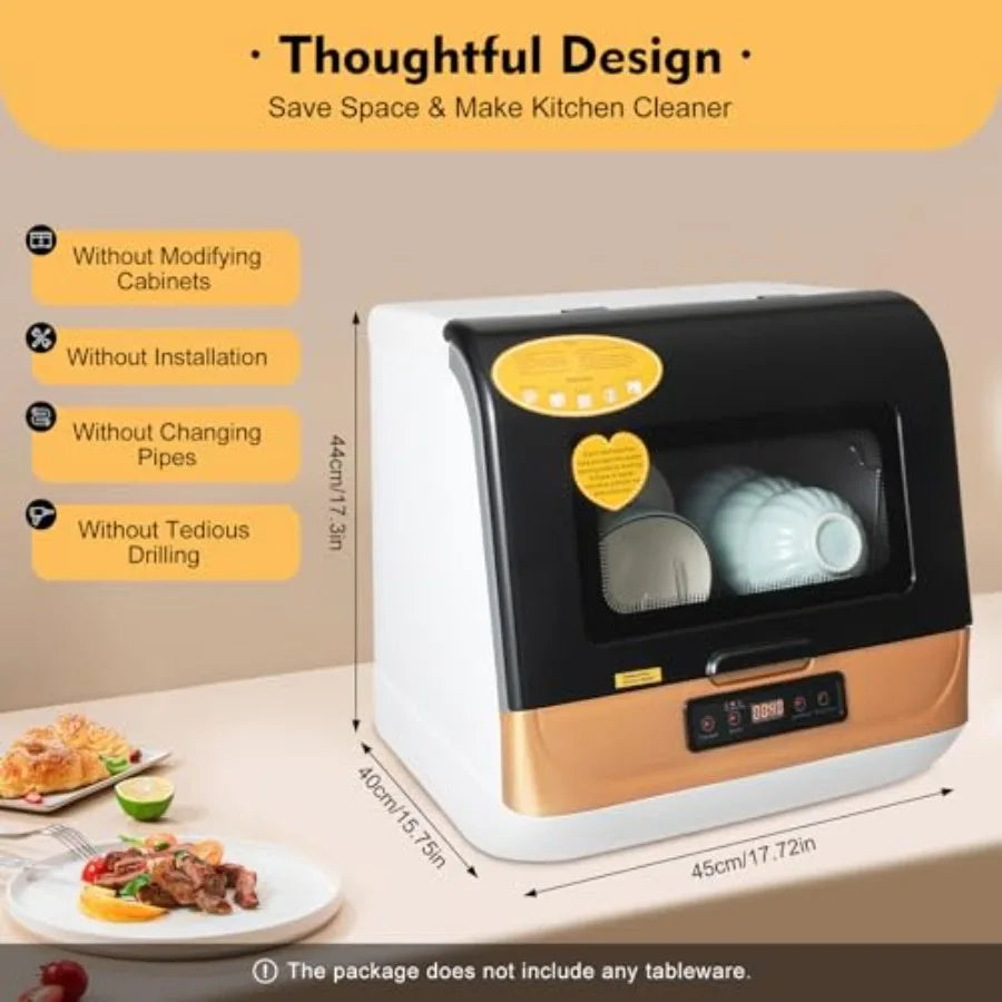 Portable Countertop Dishwasher 3 Washing Programs 7-Liter High-Temp Air-Dry Tableware Cleaner for rtment Office Kitchen Stainle