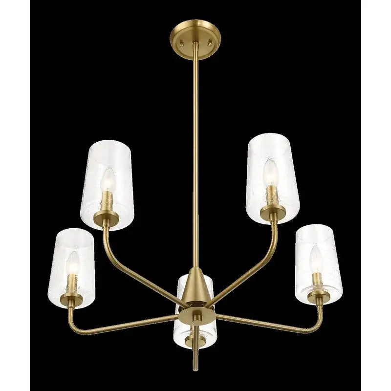 Satin Brass Dazzle Five-Light Chandelier with Clear Seeded Glass