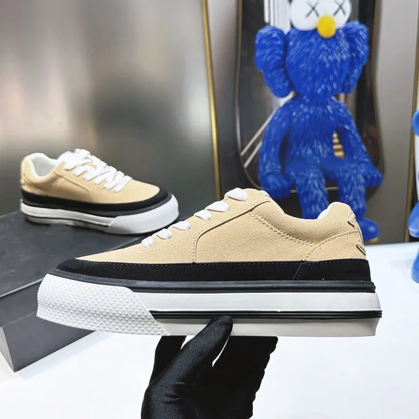 2026 Designer Brand Leather Thick-soled Panda Board Shoes Fashion Inner Height Increase Casual Shoes Round Head Wear-resistant