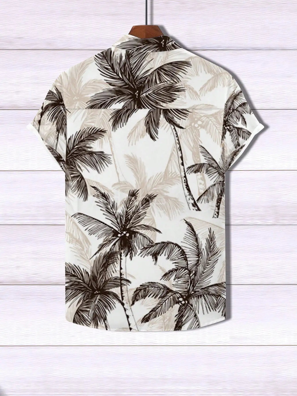 Men's Short Sleeve Button-Down Shirt with Palm Tree Print, Casual Vacation Style
