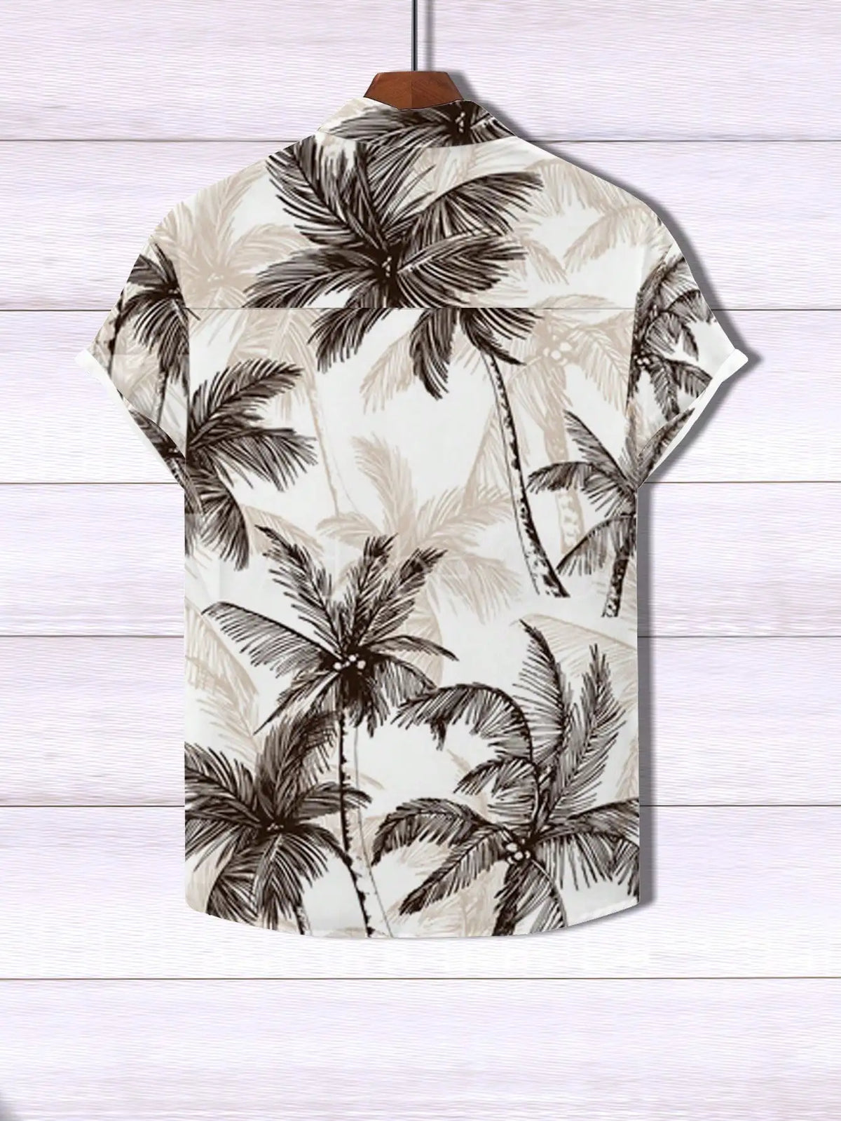 Men's Short Sleeve Button-Down Shirt with Palm Tree Print, Casual Vacation Style