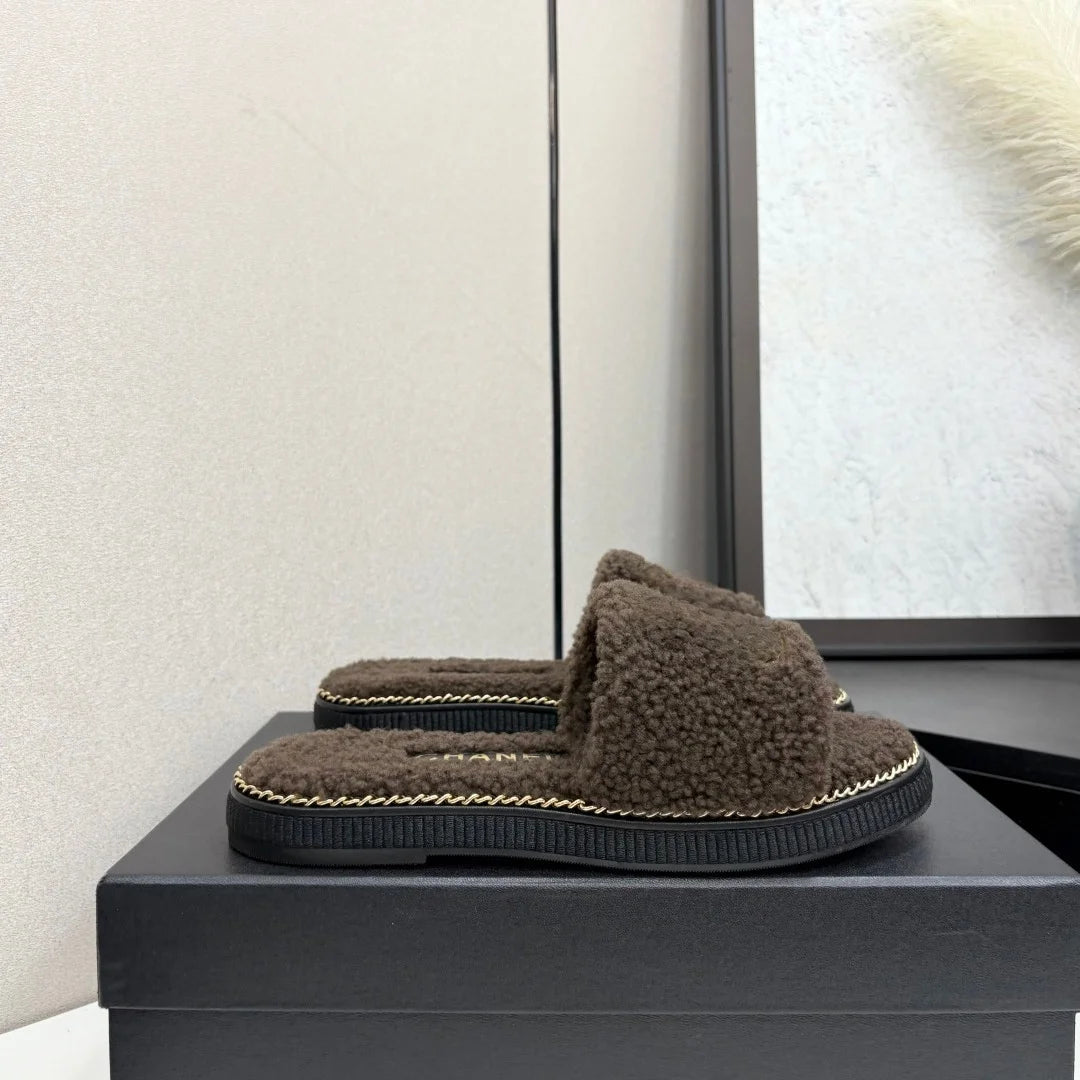 Women' Slippers Winter  Luxury Brands Open Toe Fluffy Solid Color House Slippers New Indoor and Outdoor Antiskid Cotton Shoes