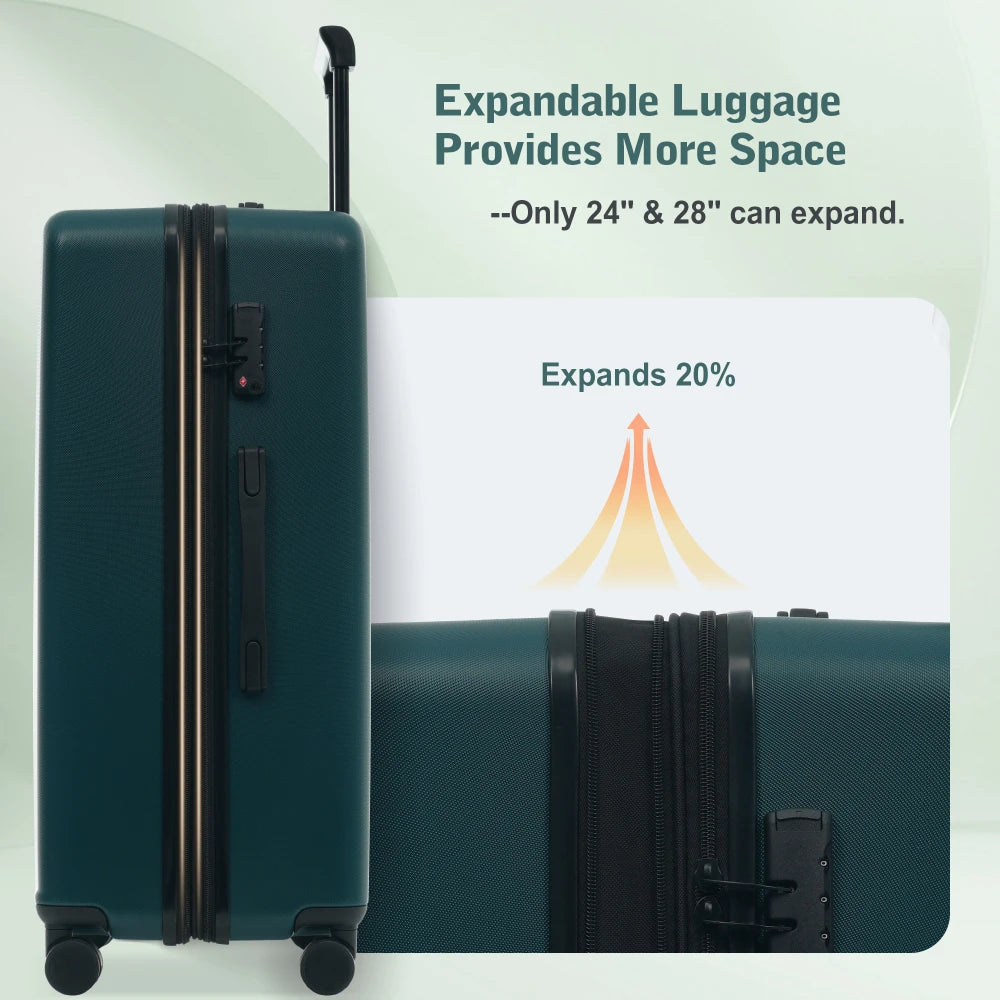 5Pcs Front Opening Hardside Expandable Luggage Set Double Spinner Wheels USB Port TSA Lock 20/24/28"