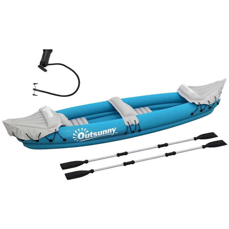 Inflatable Kayak 2 Person Tandem Fishing Kayak Set with 2 Aluminum Paddles Pump Repair Kit Foldable Portable Lightweight 400 lbs
