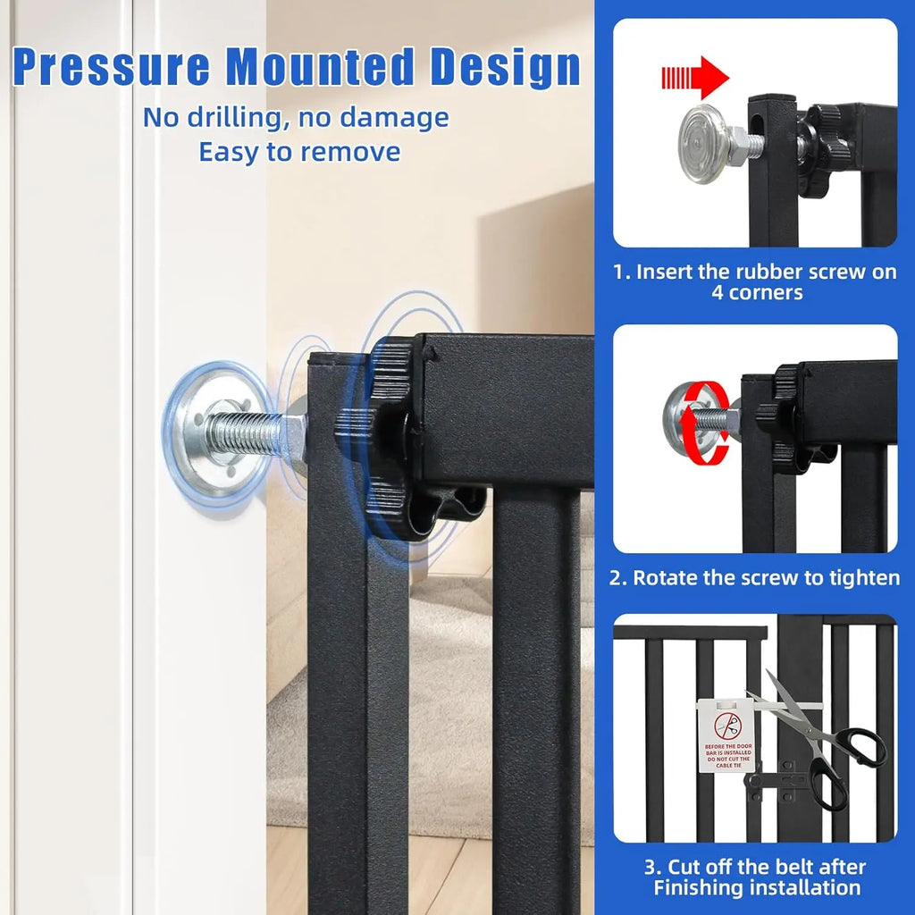 55" Adjustable Pet Gate for Cats and Dogs, Pressure Mounted Tall Gate for Doorways, Hallway, Stairs in Black