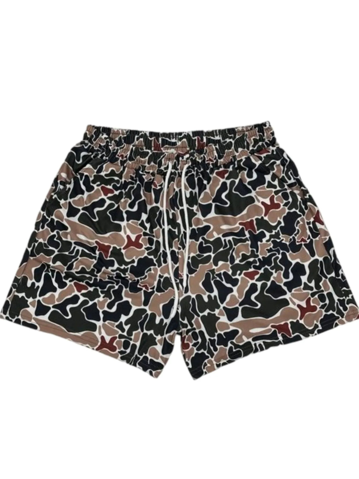 Camo Print Sports Mens Shorts Casual Drawstring Bermuda Shorts Loose Fit Gym Shorts