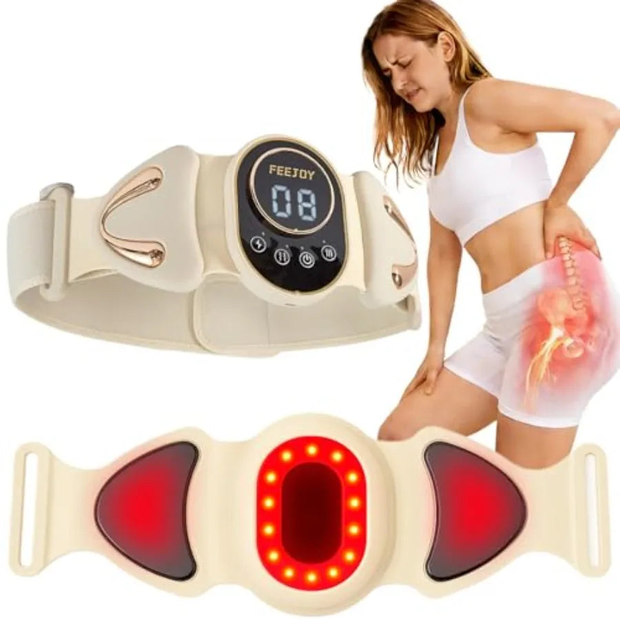 4-in-1 Smart Lower Back Massager with Heat Pulse Vibration Light Wearable Waist Lumbar Sciatica Pain Relief Device for Long Sit