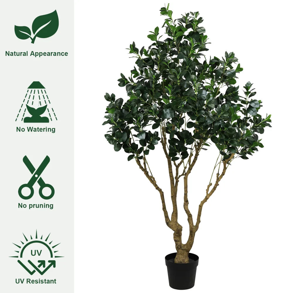 7.2FT  Artificial Silk Tree Large Faux Greenery Plant with Lifelike Leaves for Indoor Home Living Room1pc/set Black Plastic Pot